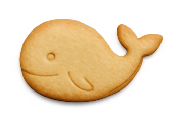 Tasty whale-shaped cracker, a classic snack, on a transparent background.