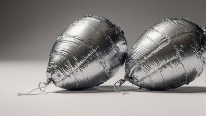 Two Silver Foil Balloons Resting on a White Surface.