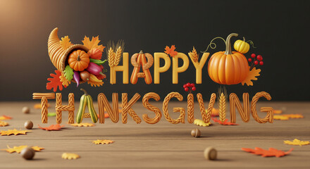 Warm and inviting happy thanksgiving greeting card isolated on white background with falling autumn leaves and elegant script typography Happy thanksgiving isolated on transparent background

