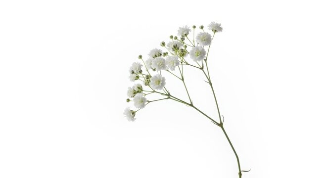Single stem of babys breath flowers isolated on white background