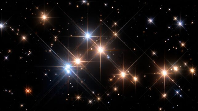Bright star group with golden and blue highlights in deep space sky
