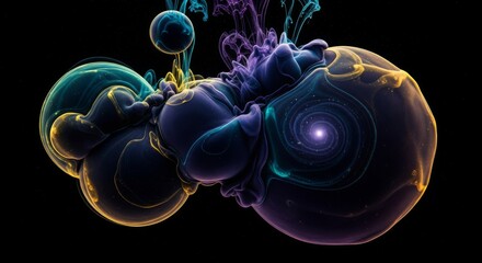 Abstract Ink Orbs Merging in Deep Ambience