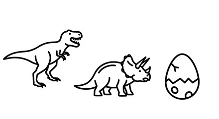 Naklejka premium Dinosaur Outlines - Tyrannosaurus Rex, Triceratops, and Dinosaur Egg.