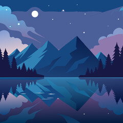 night landscape with mountains