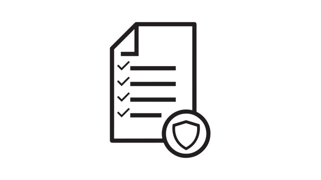 A simple line art icon depicting a document with checkboxes and a shield ideal for security or compliance topics on transparent background silhouette high quality professional