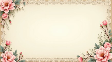 Picture of a beautiful floral frame with pink flowers copy space