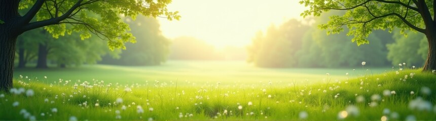 Obraz premium Field with grass and trees banner copy space