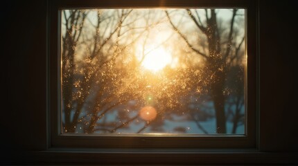 Window View with Sunlight and Tree