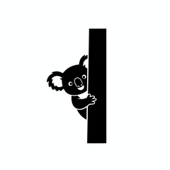 Koala silhouette peeking from behind branch corner vector illustration © Sumona