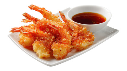 Shrimp tempura on a plate placed isolated on a white background