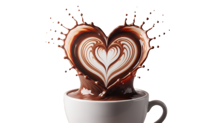 Splashing Coffee Action, Beverage, Isolated on Transparent Background, Dynamic Visuals, Studio Environment, Close-Up, Creative Concept