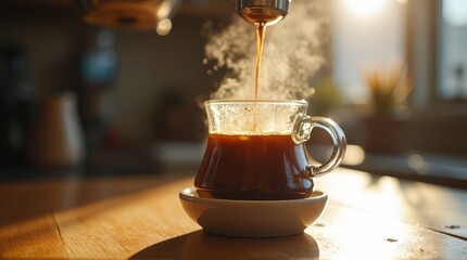 Coffee Pouring Into a Glass Cup