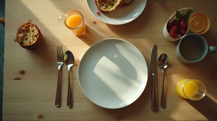 Breakfast Still Life Flat Lay Plate Table Setting