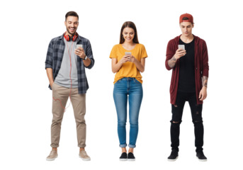 Standing and Using Smartphones, Isolated on White

