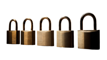 set metal padlock in row isolated on white background symbol of solid safety and protection