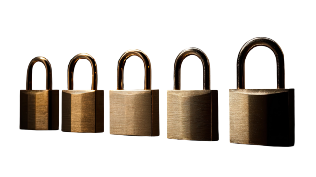 set metal padlock in row isolated on white background symbol of solid safety and protection - Powered by Adobe