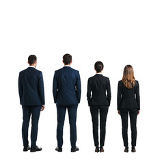 Obraz premium Four business professionals in suits standing together looking forward isolated on transparent background