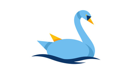 A minimalist blue swan illustration floating on water.