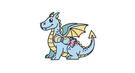 Cute Cartoon Dragon with a Bow Illustration