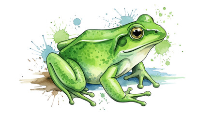 Vibrant Green Frog Watercolor Illustration