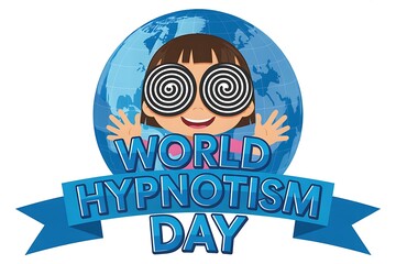 World hypnotism day celebration with spiraling eyes and ribbon banner