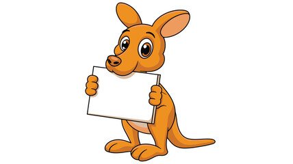 Cartoon Kangaroo Holding a Blank White Sign, Isolated on White Background, Cute Illustration