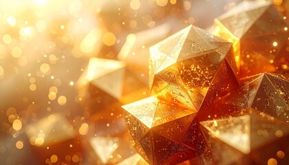 Golden Geometric Shapes with Bokeh Lights for Abstract Background.