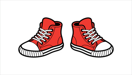 Two red high top canvas sneakers with white laces and black trim on a white background red sneakers high top sneakers