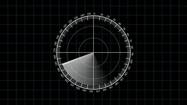 Digital Rader searching system animation. Rader Hud technology signal waves animated. Rader HUD technology signal waves animation on grid background. 4k video