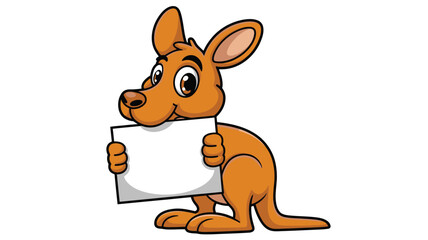 Cute Orange Cartoon Kangaroo Holding a Blank White Sign with Black Outline Illustration