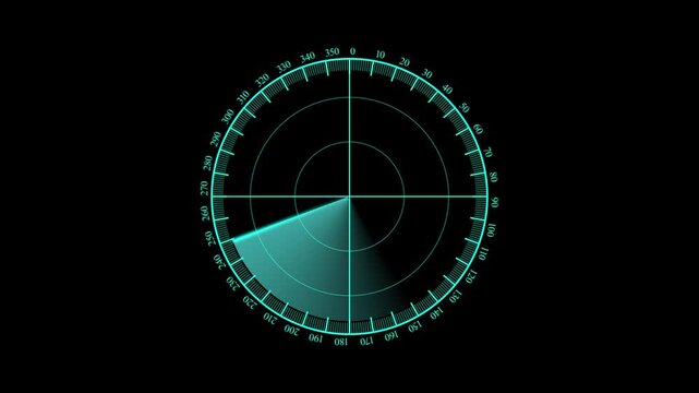 Radar screen animation on black background. Signal transmitted sonar radar .Radar point to detect enemy. Animated radar icon 4k.