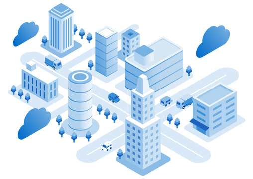 アイソメトリックの街並み｜俯瞰イラスト