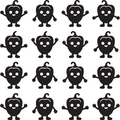 Fototapeta premium Set of playful pepper characters in black and white
