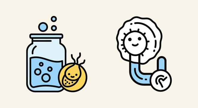 Kombucha Brewing Process - Fermented Tea and SCOBY Illustration.