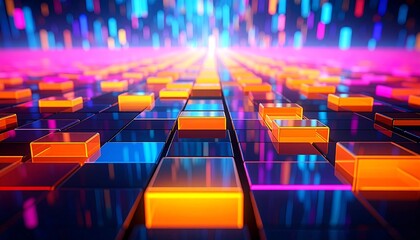 Obraz premium 青い光が直線状に伸びるデジタル回廊の未来的な背景構図