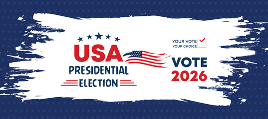 Brush Stroke Style USA Presidential Election 2026 Banner in Red White Blue