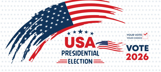 Waving American Flag Curve USA Presidential Election 2026 Voting Banner