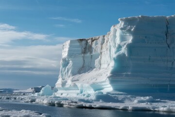 Massive iceberg formation in polar waters under clear blue sky