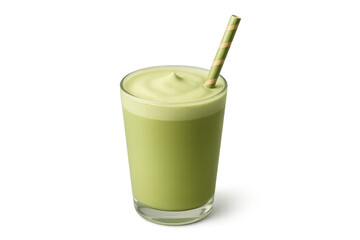 Refreshing matcha latte or green smoothie with straw on transparent background.