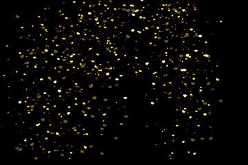 Yellow Heart Bokeh Background, Romantic Glowing Light Overlay on Black, Falling Heart Bokeh Lights, Heart-Shaped Bokeh