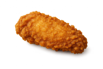 Delicious crispy fried chicken tender on a transparent background for menus.