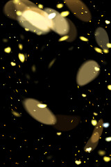 Yellow Heart Bokeh Background, Romantic Glowing Light Overlay on Black, Falling Heart Bokeh Lights, Heart-Shaped Bokeh