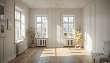 Obraz premium Bright and airy interior of a minimalist room with natural light