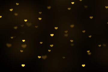 Yellow Heart Bokeh Background, Romantic Glowing Light Overlay on Black, Falling Heart Bokeh Lights, Heart-Shaped Bokeh
