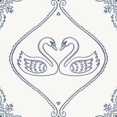 swan seamless delft tile inspired pattern