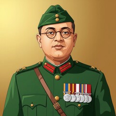 Netaji Subhas Chandra Bose. Semi-Realistic Patriotic Art.