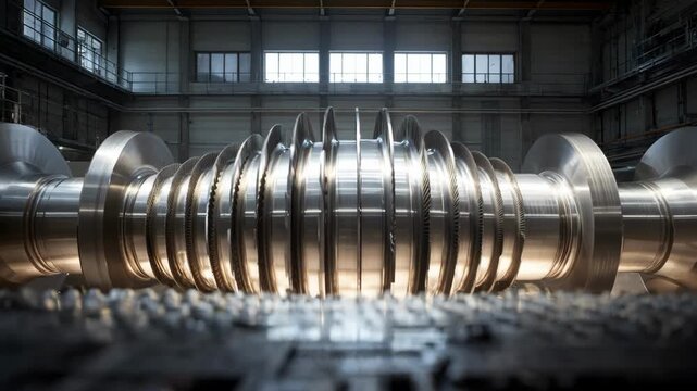 Medium shot of turbine blades spinning inside energy recovery system transforming lowgrade heat into usable energy.