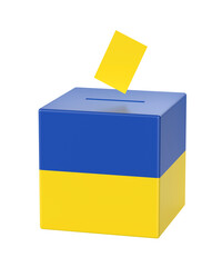 Ballot box with the flag of Ukraine, concept image for election in Ukraine
