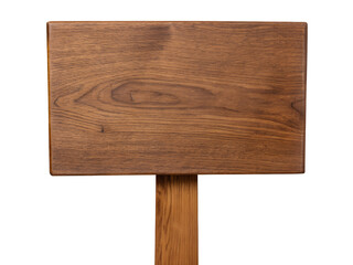 Close up of an empty wooden sign, isolated on white and transparent background