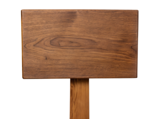 Close up of an empty wooden sign, isolated on white and transparent background